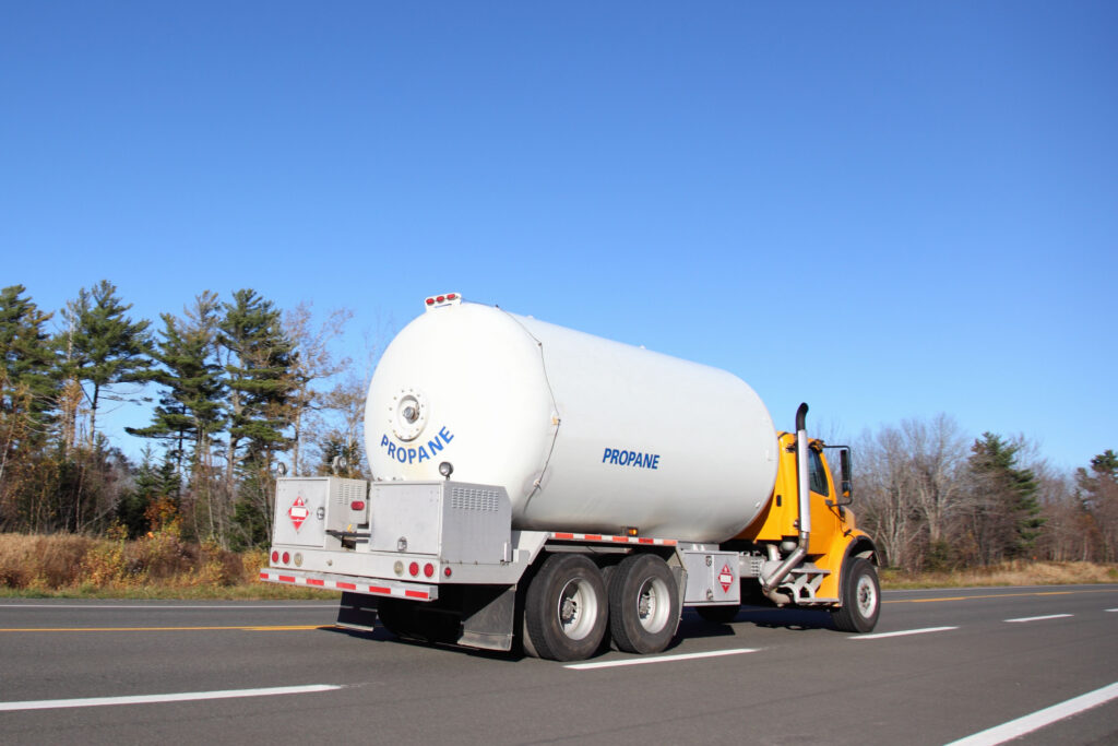 Propane Tanker Truck Driving on Highway