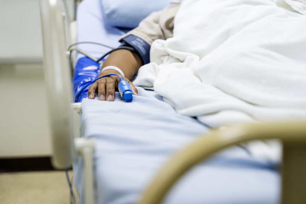 Patient recovering in hospital from an explosion injury